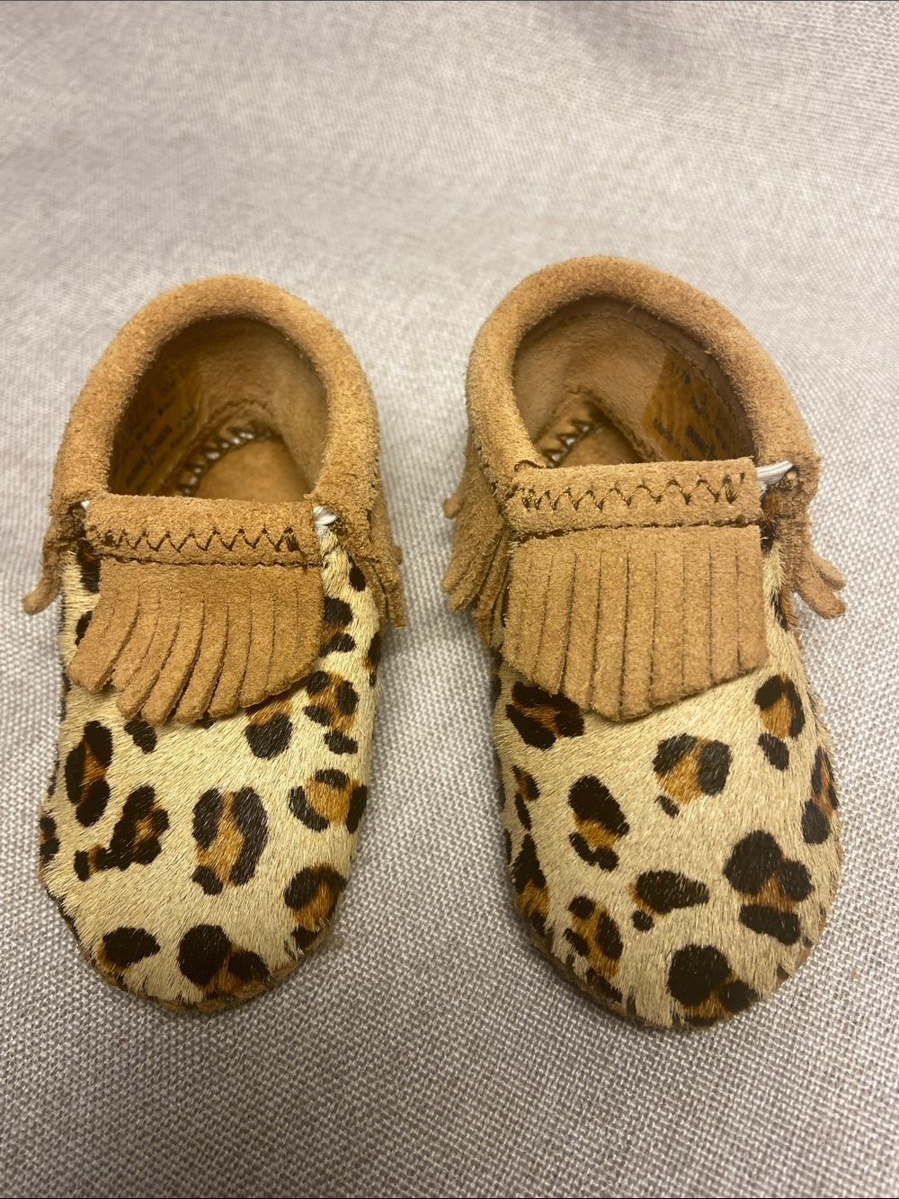 Minnetonka Leopard Print Fringe Moccasins -  Size 3 (Infant/Toddler),...